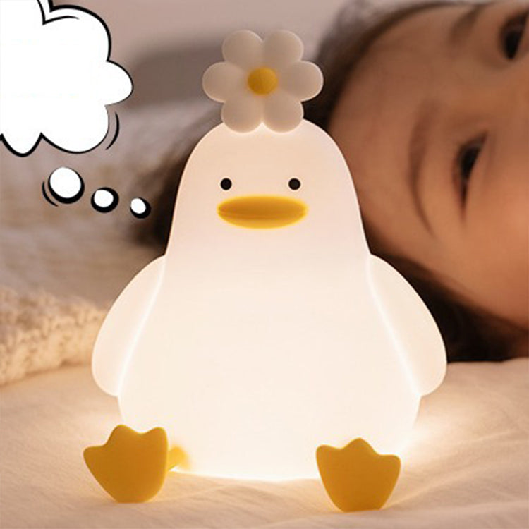 Lindas luces nocturnas de dibujos animados diseño de animales lámpara LED suave de silicona suave para decoración de habitación de niños pequeños (pato de flores)