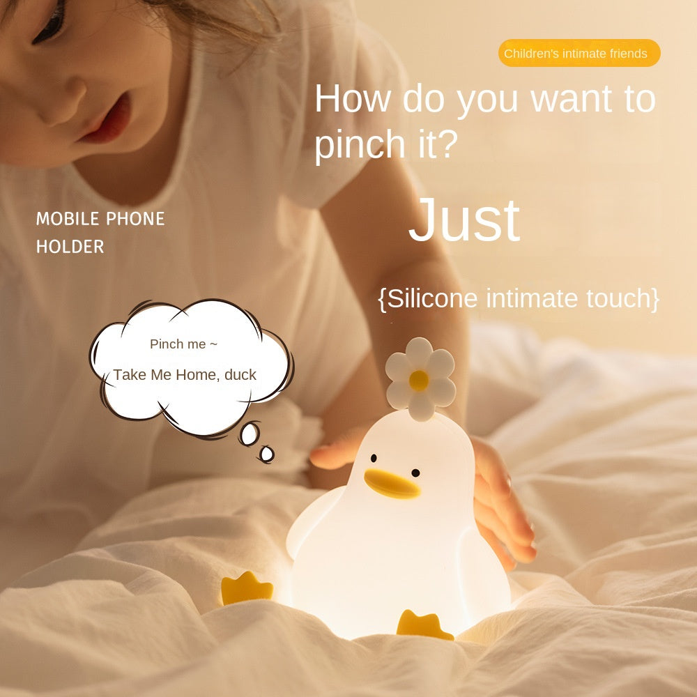 Lindas luces nocturnas de dibujos animados diseño de animales lámpara LED suave de silicona suave para decoración de habitación de niños pequeños (pato de flores)
