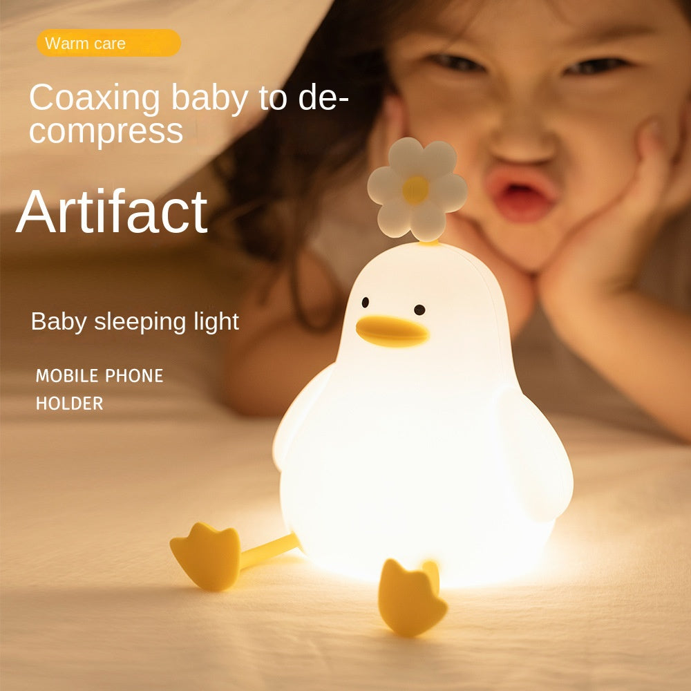 Lindas luces nocturnas de dibujos animados diseño de animales lámpara LED suave de silicona suave para decoración de habitación de niños pequeños (pato de flores)