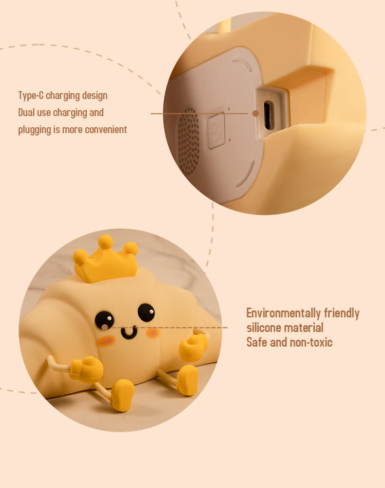 Cute Bull horn bag Night Light with White Noise LED Squishy Night Light Soft Silicone Nursery Nightlight Rechargeable LED Touch Light for Kids Room