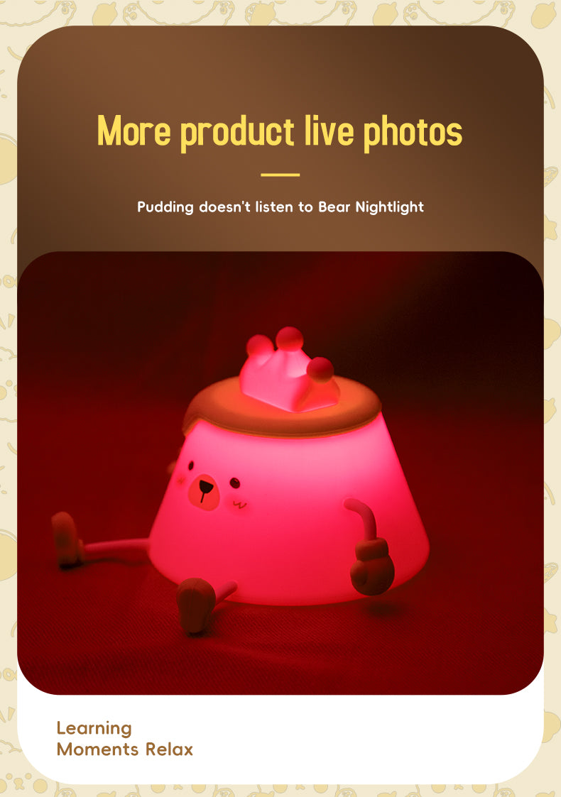 One Fire Pudding Bear Night Light for Kids Color Changing Pudding Bear Toys for Kids Night Light Portable Recharge Nightlight for Kids Room Silicone Baby Night Light for Kids Toys Pudding Bear Toys for Boys
