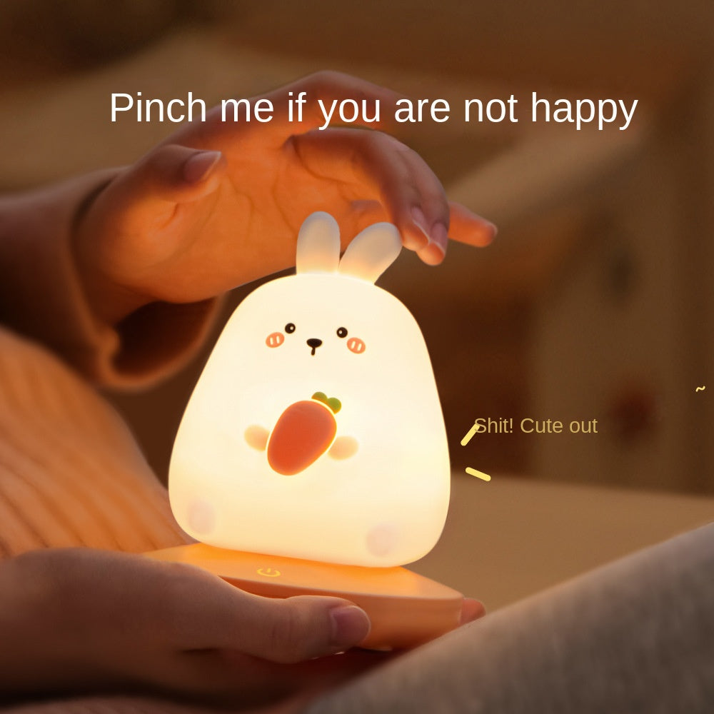 Amusingtao LED Children Night Light, Cute Bunny Night Light Bunny Lamp Soft Silicone Night Light with Touch Sensor, Protable Led Animal Silicone Kids Lamp USB Rechargeable Bedside Lamp