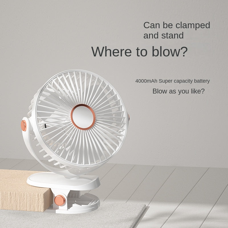 Clip-On Fan with LED Light – 5 Speeds, Rechargeable, Portable for Home, Office, and Stroller