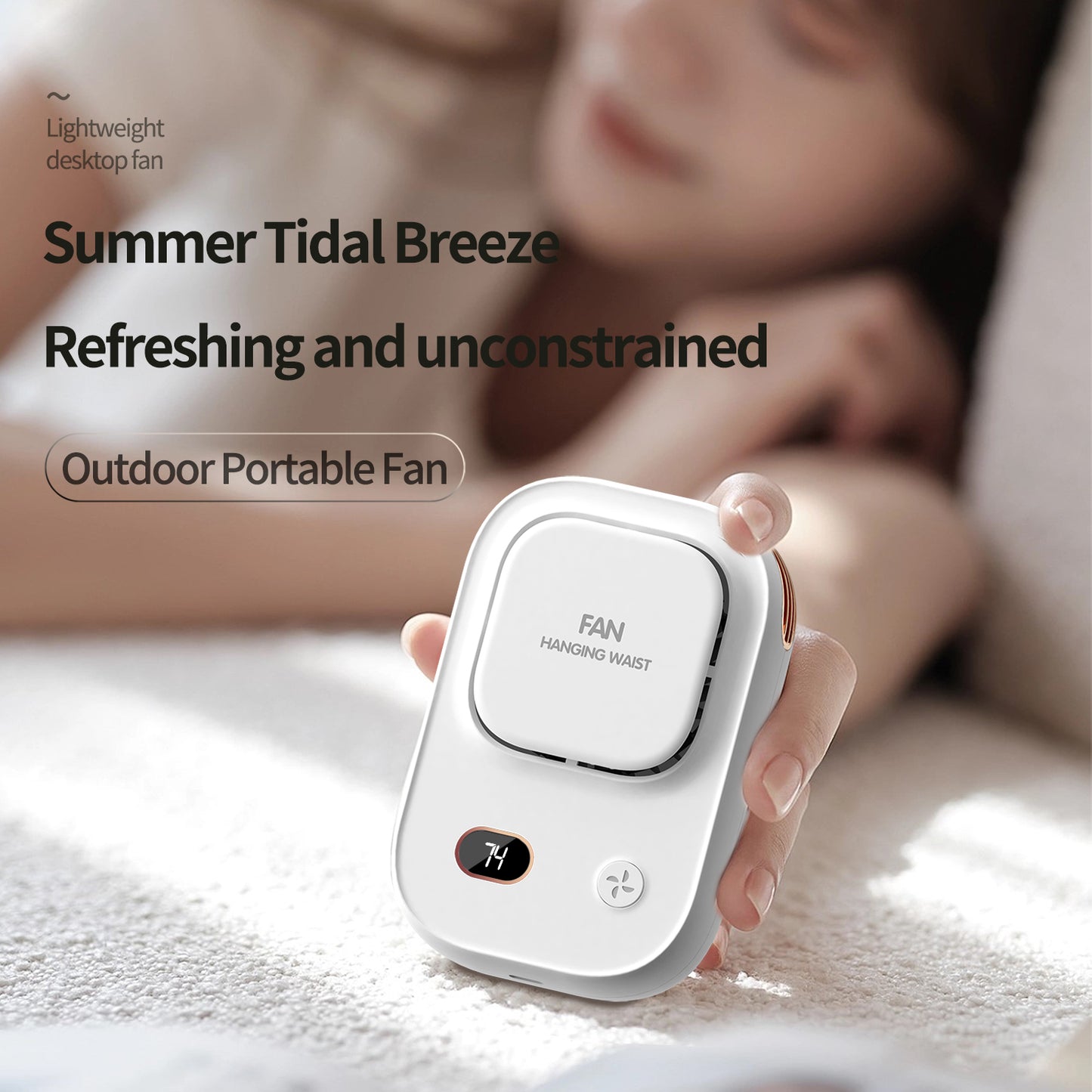 Cross-border Digital Display Waist-mounted Mini Fan Silent USB Charging Outdoor Portable Clip-on Waist Bladeless Neck-hanging Fan