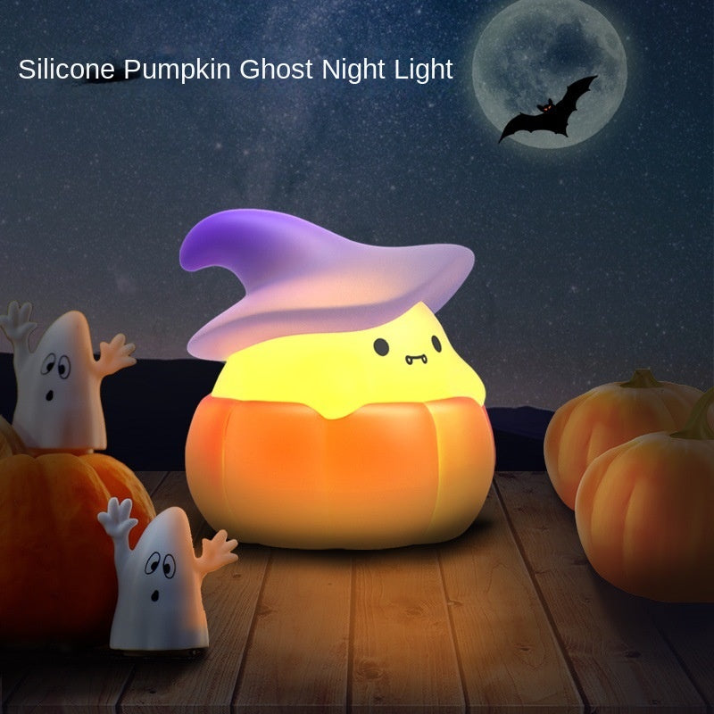 Cute Ghost Pumpkin Night Light,Silicone Nursery Night Lamp for Kids Bedroom,Touch Control Nightlights USB Rechargeable 3-Speed Adjustable Bedside Lamp,for Bedroom,Children Gift Halloween (4 Pcs)