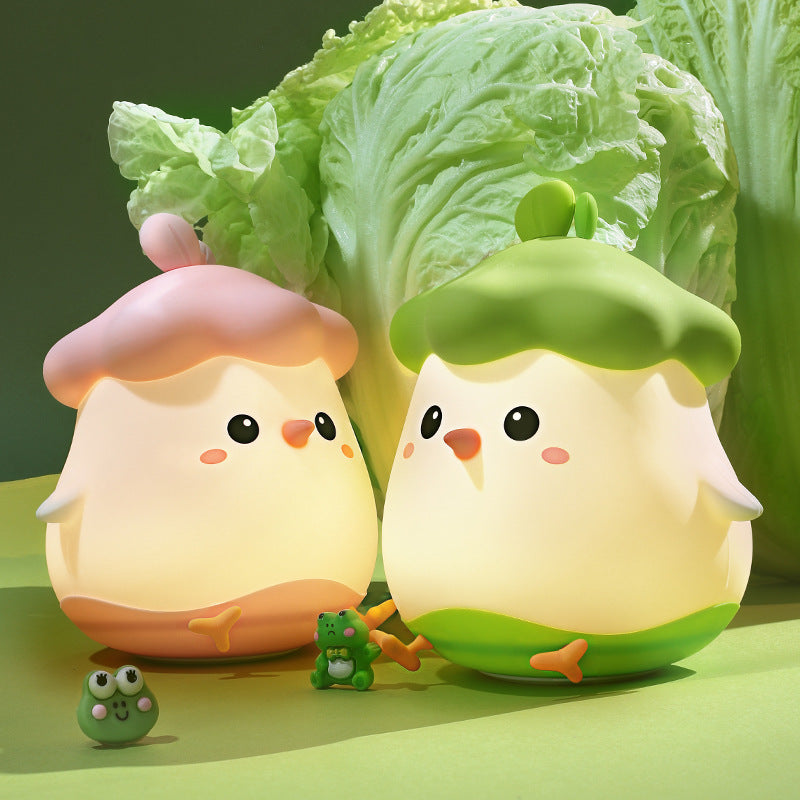 Night Light for Kids,Cute Vegetable Chicken Night Lights,USB Rechargeable Kids Lamp,Timing Function,Cute Room Decor,Baby Night Light for Boys Girls Childrens Students Gift (Green)