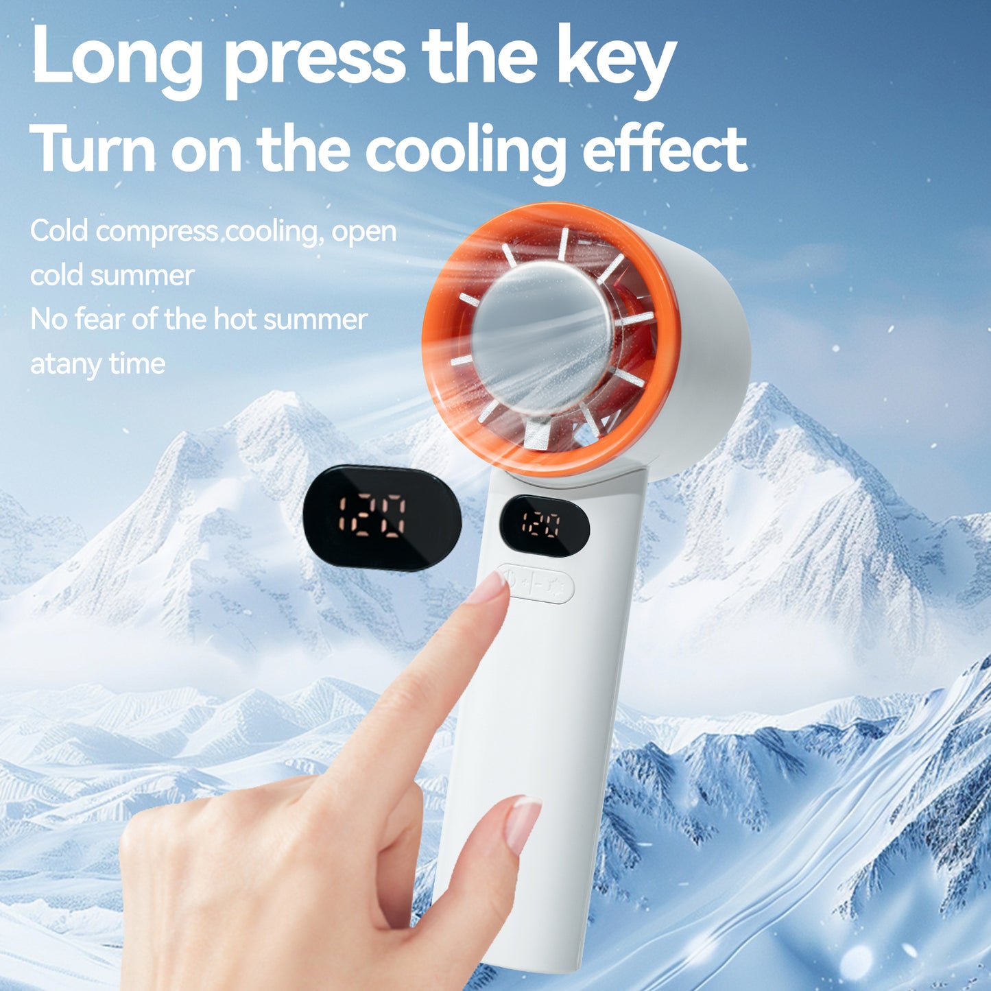 2025 New Style Ice Cooling Mini Handheld Fan Mini Turbine with Stepless Speed Regulation 100 Speed Levels Foldable Cooling Fan