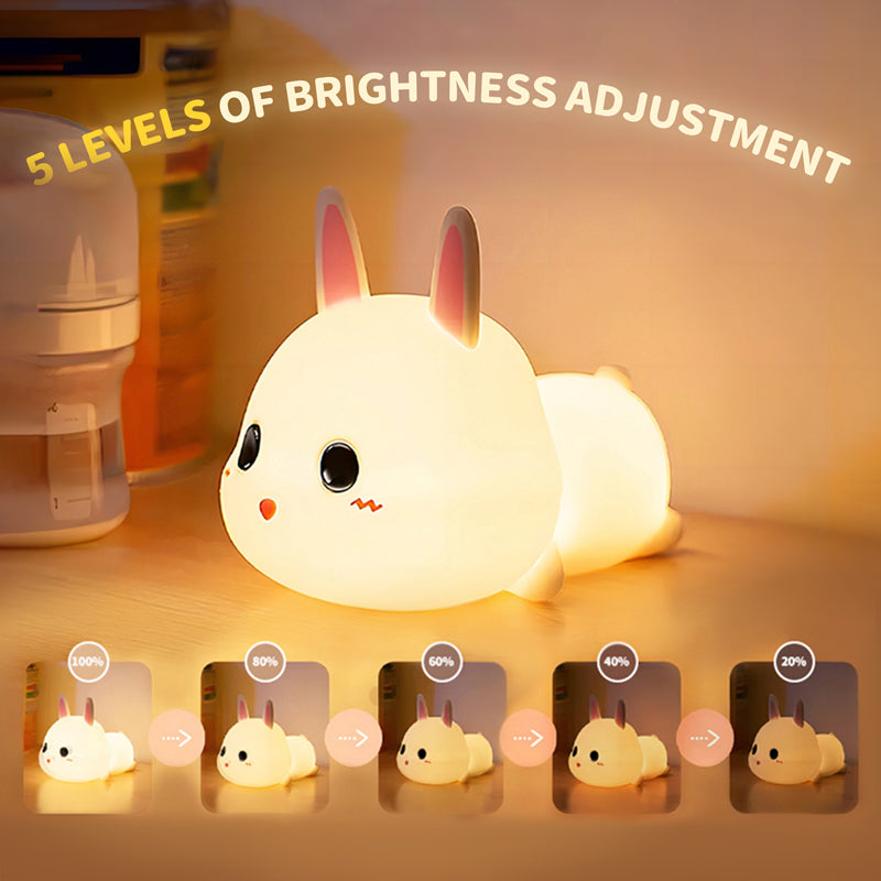Children's Night Light, 16 Colours, Rabbit Night Light, Baby, USB Rechargeable LED Bedside Lamp, Baby Room, Silicone Nursing Light, Dimmable Touch for Girls, Remote Control Night Lamp