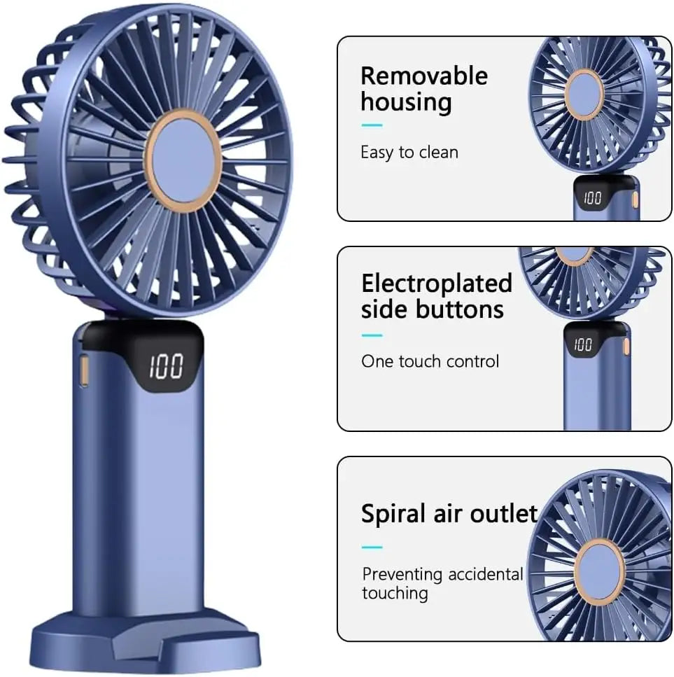 Digital Display Personal Electric Folding Handheld Fan Battery Usb Charging Handy Pocket Foldable Rechargeable Portable Fan Mini