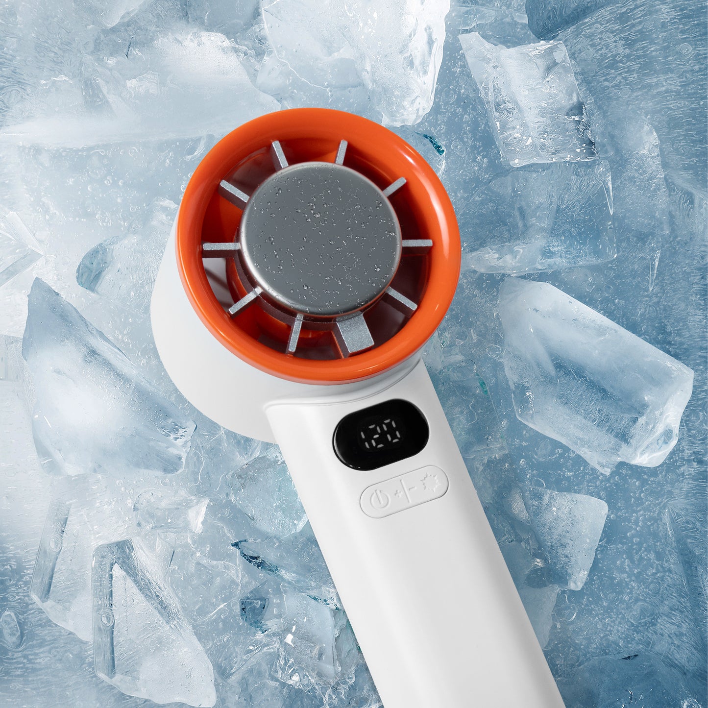 2025 New Style Ice Cooling Mini Handheld Fan Mini Turbine with Stepless Speed Regulation 100 Speed Levels Foldable Cooling Fan