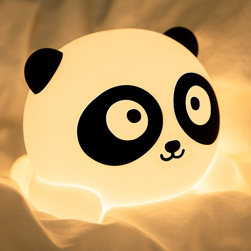 Cross-border exclusive Panda silicone night light creative gift, rechargeable warm light pat and sleep companion light, large silicone lamp