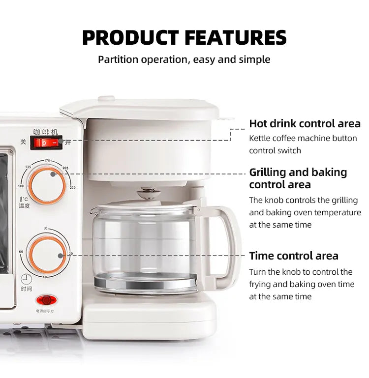 Hot Sale 3 in 1 Breakfast Maker Stock Household 3 in 1 Breakfast Makers Non-stick Cooking Surface Electric Machine