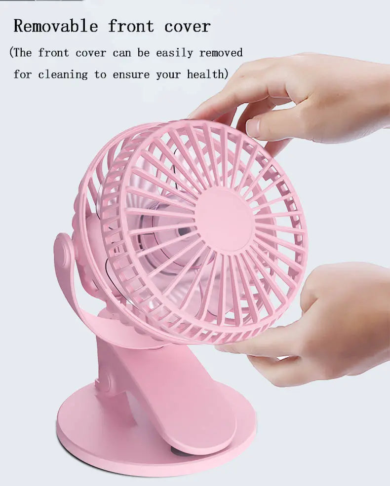 Portable Battery Operated Stroller 360 Degree Rotation Quiet 2000mah Battery Mini USB Rechargeable Clip Table Fan