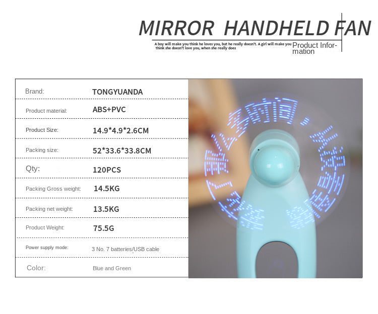 Wholesale flashing fan LED mini luminous flashing fan advertising promotion gift handheld USB flashing fan.