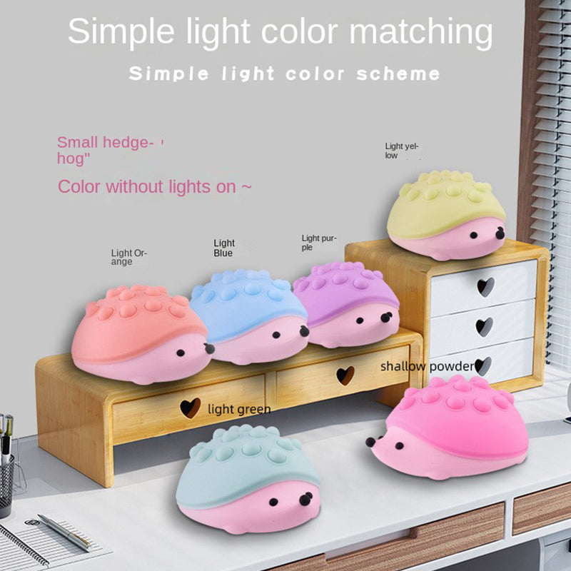 Hedgehog Night Light for Kids, Cute Rechargeable Night Lamp with Poppers, 7 Colors Atmosphere Silicone Light, Room Decoration and Best Gifts for Women, Girls, Friends
