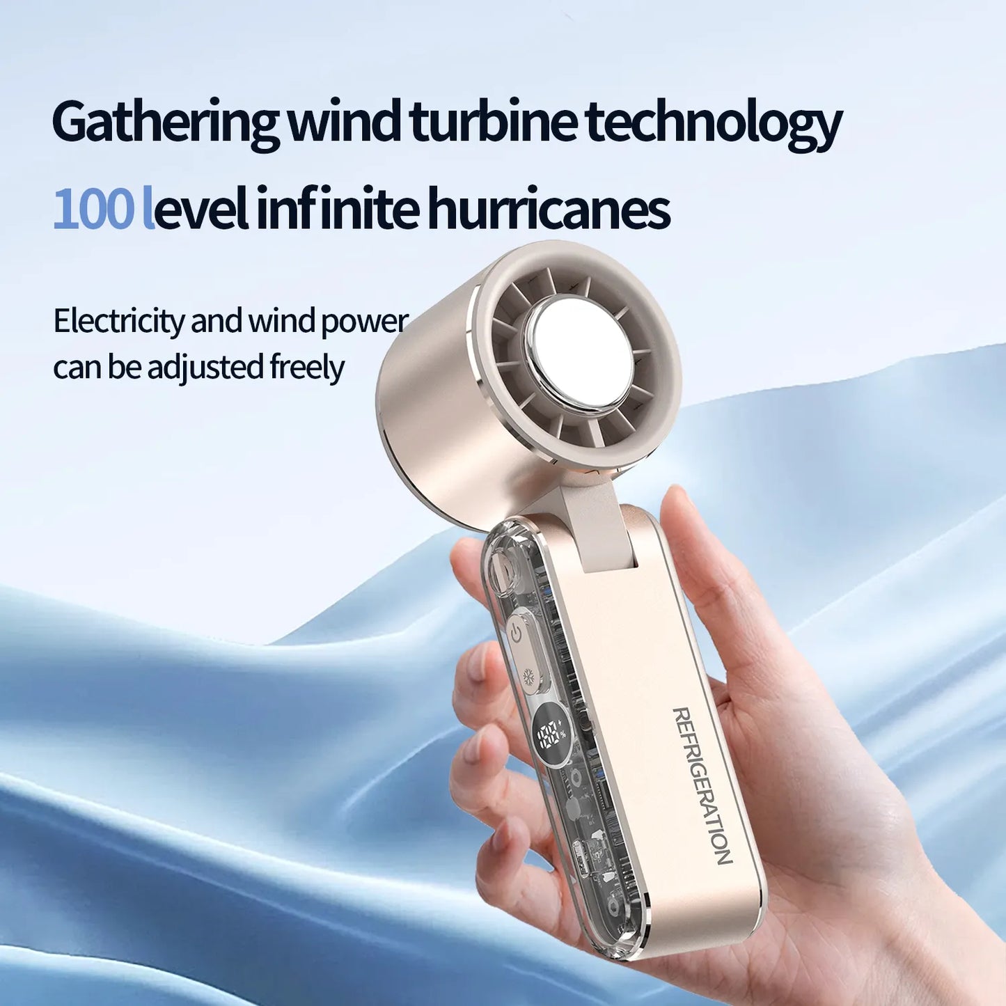 2025New Outdoor High-speed Fan Aluminum Alloy Ice Coated Semiconductor Cooling Violent Folding Neck Hanging Small Fan
