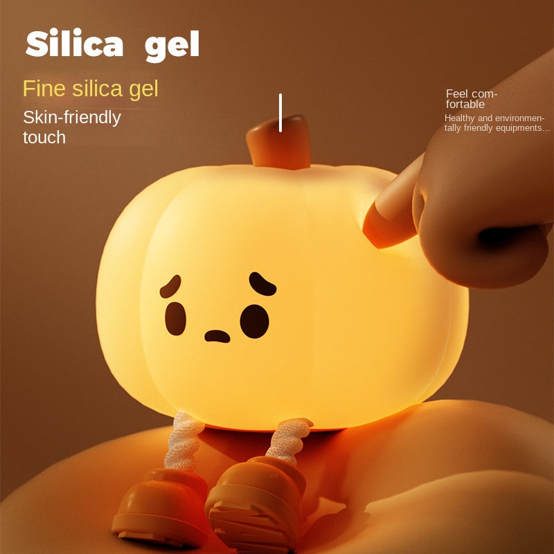 Pumpkin Night Light,LED Squishy Funny Pumpkin Lamp, Dimmable Silicone Light Up Nursery Nightlight, Rechargeable Cute Bedside Night Touch Lamp for Kids Girls (Pumpkin)