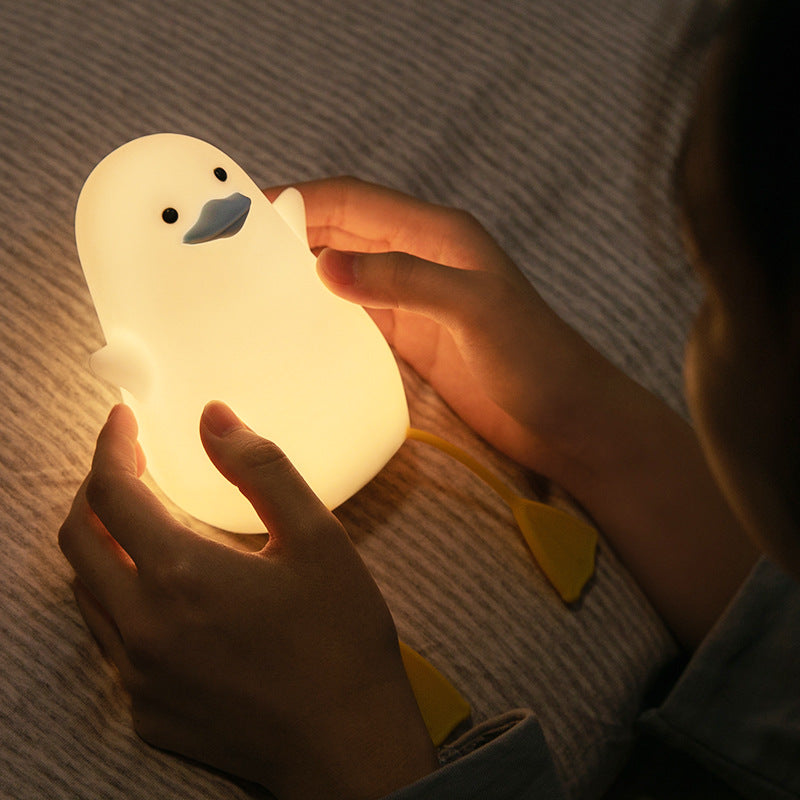 Cute Duck Night Light, LED Squishy Duck Shaped Lamp with Warm Color, Silicone Bedside Lamp for Nursery, Touch Control Duck Light, Portable and Rechargeable LED Night Light, Yellow