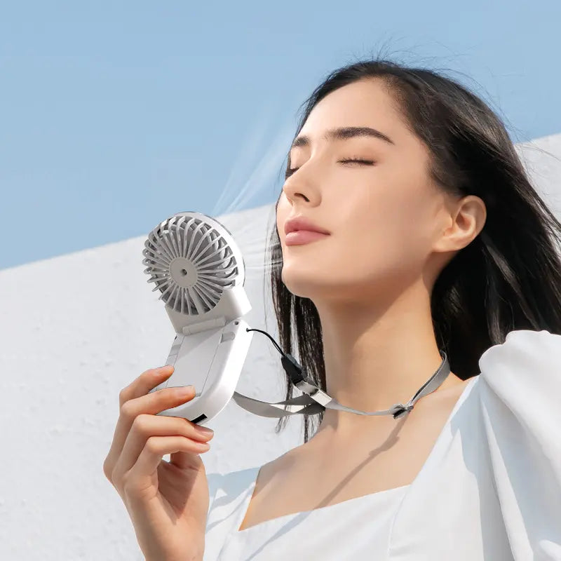 2025 Mini Portable Electric Rechargeable Usb Small Foldable Summer Outdoor Hang Neck Power Bank Hand Held Cooling Fan