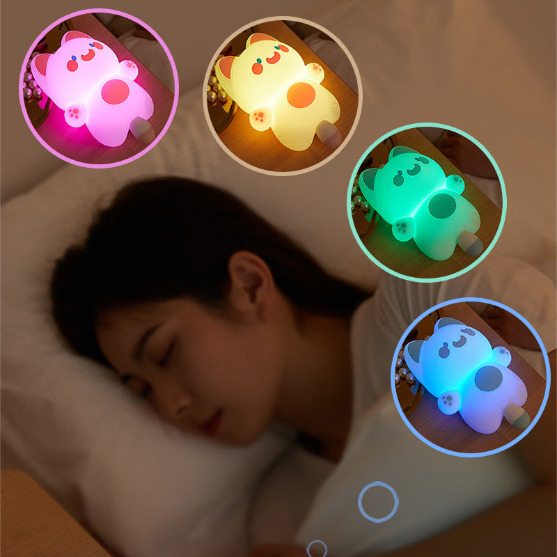 Night Light Cat Night Light Multicolor Silicone Soft 3 Level Brightness Bedside Night Lamp Kids Bedroom Night Light Birthday Gifts Room Decor (Blue)