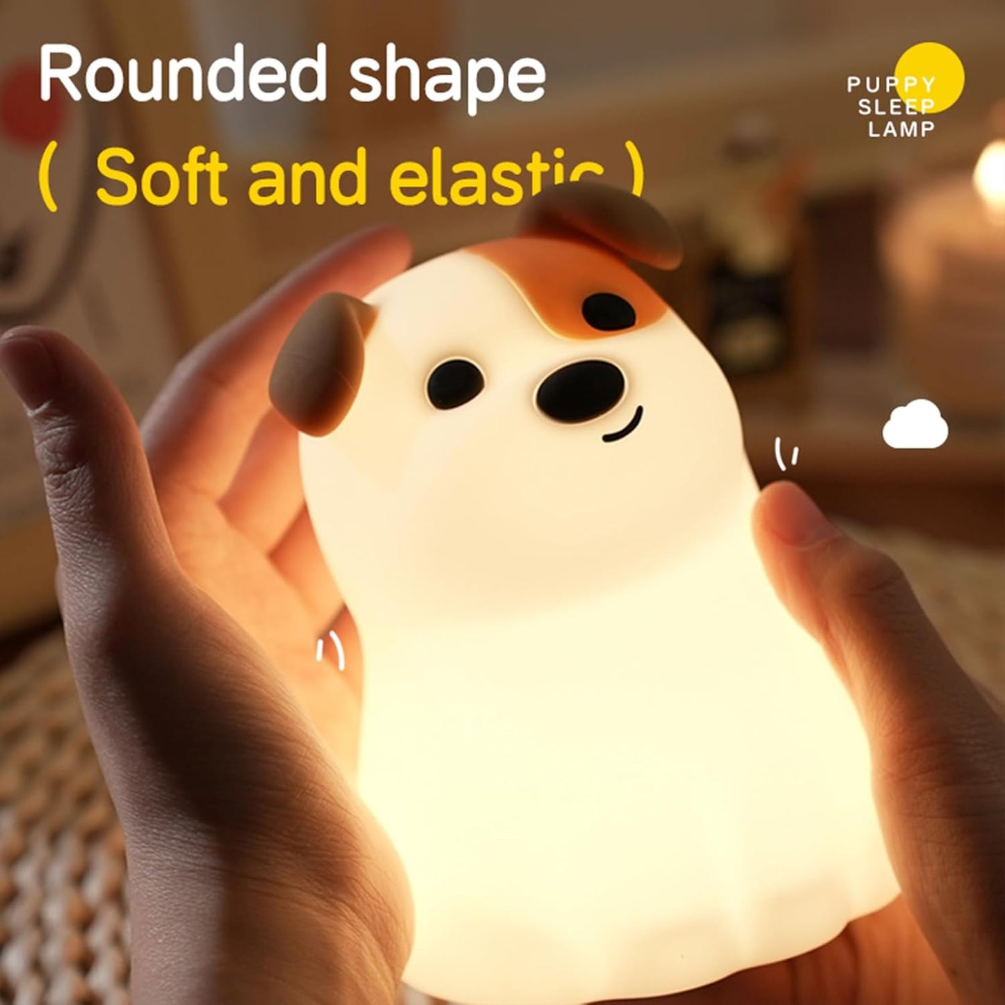 Dog Night Light with Timer - Warm Light Touch Control Bedside Lamp, Squishy Soft Silicone Cute Puppy Nightlight for Nursery, Gift for First Time Moms
