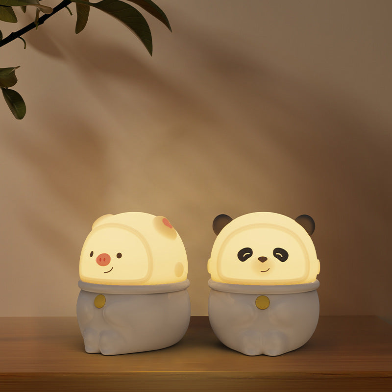 Juego de 1 luz LED con forma creativa, aspecto adorable ilicona, diseño de cerdo, panda con cable de carga, luz nocturna de ensueño para recámara, panda