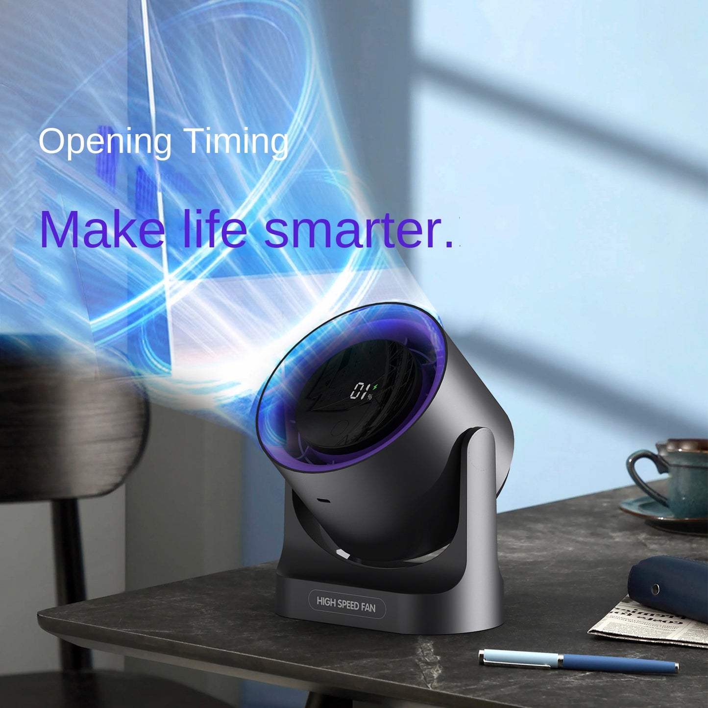New Desktop High-speed Turbo Fan USB Digital Display Mini Silent Portable 100-speed Strong Wind Force Small Fan