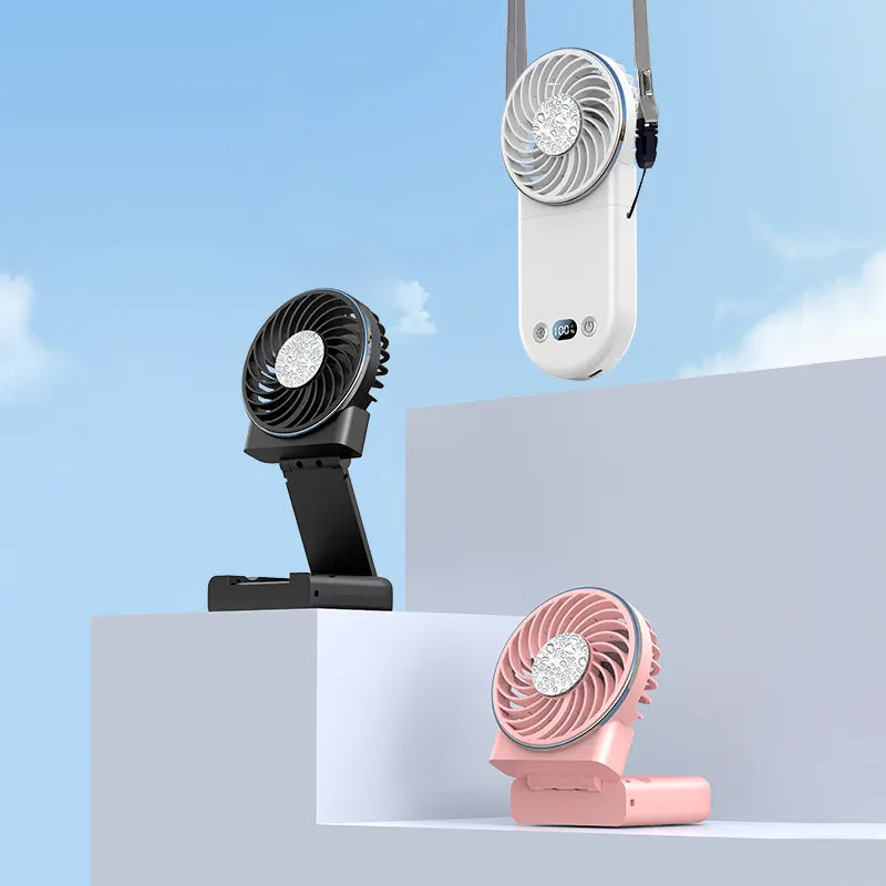 2025 Mini Portable Electric Rechargeable Usb Small Foldable Summer Outdoor Hang Neck Power Bank Hand Held Cooling Fan