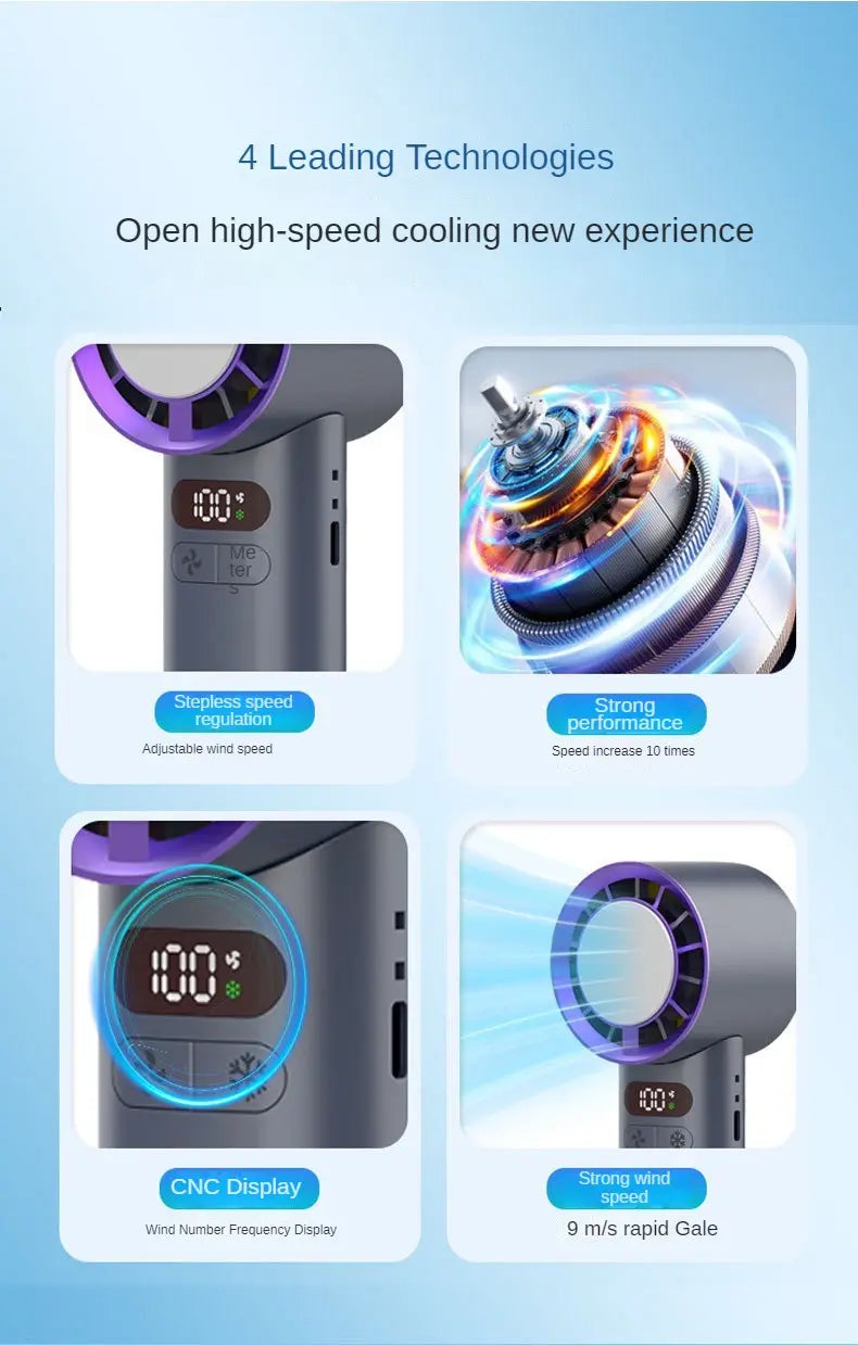 2025 New Style 4000mAh High-Speed Super Power Portable Hand Fan Rechargeable Cooling Mini Turbo Fan Electric Fan Portable