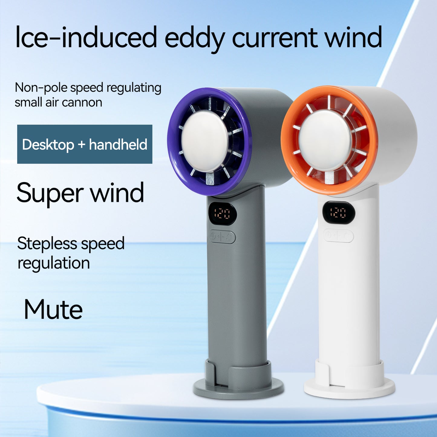 2025 New Style Ice Cooling Mini Handheld Fan Mini Turbine with Stepless Speed Regulation 100 Speed Levels Foldable Cooling Fan