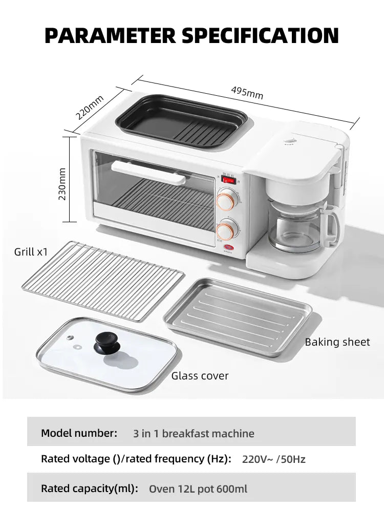 Hot Sale 3 in 1 Breakfast Maker Stock Household 3 in 1 Breakfast Makers Non-stick Cooking Surface Electric Machine
