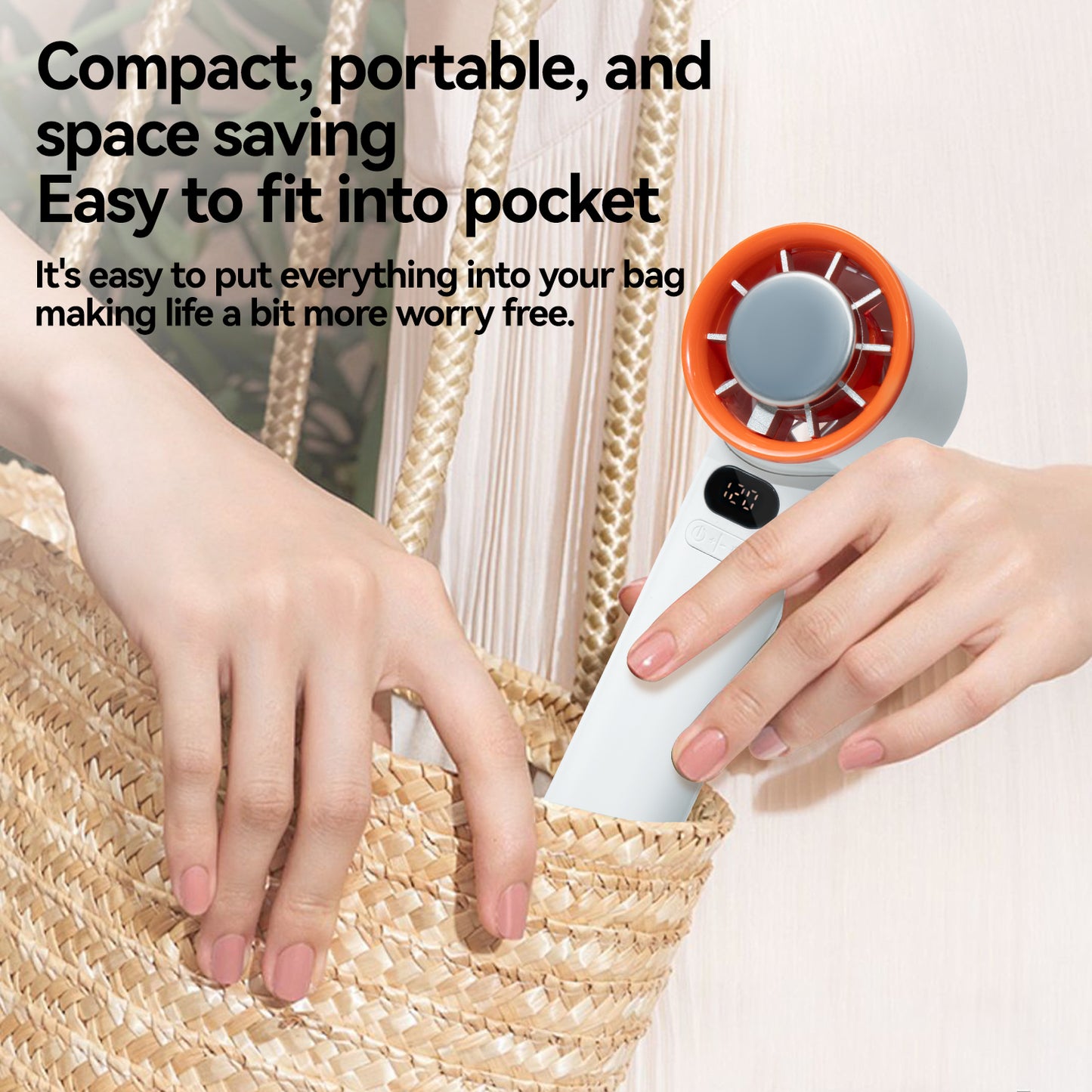 2025 New Style Ice Cooling Mini Handheld Fan Mini Turbine with Stepless Speed Regulation 100 Speed Levels Foldable Cooling Fan