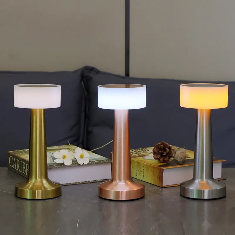 Rechargeable LED Cordless Table Lamp,Portable Touch Sensors Desk Lamp 3 Color Dimming Night Light for Bedroom Bedside Living Room Office College Dorm Bar Party Dinner Restaurant Table Decor Silver