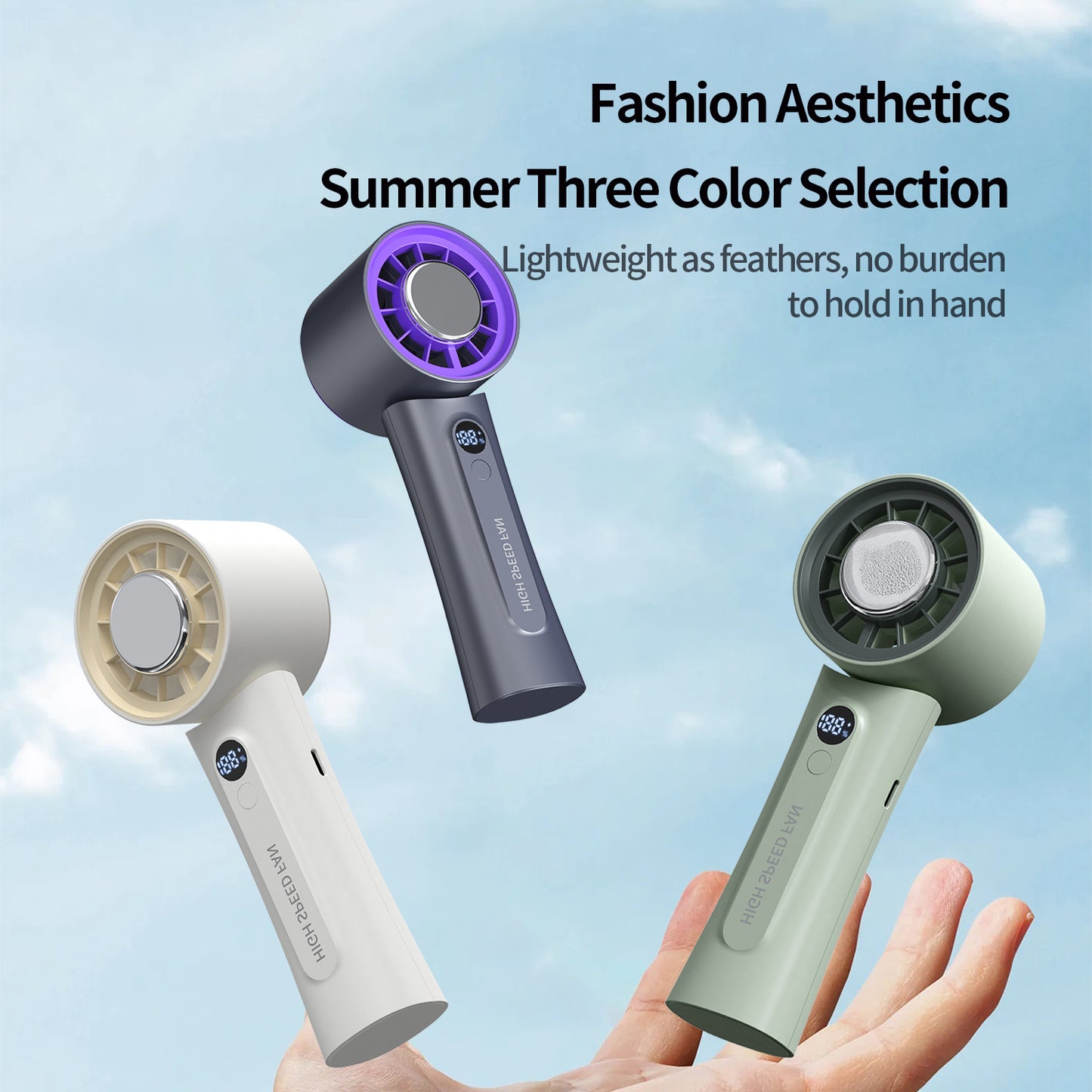 Portable Semiconductor Cooling Fan – 100-Speed Handheld USB Rechargeable Fan with Digital Display