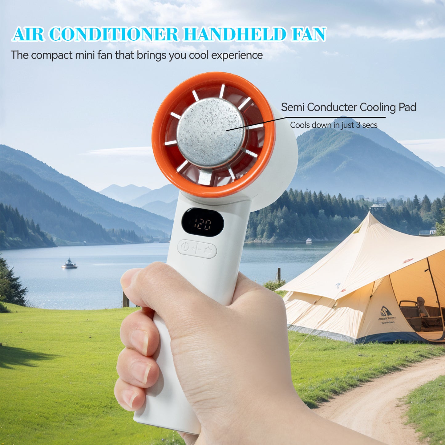 2025 New Style Ice Cooling Mini Handheld Fan Mini Turbine with Stepless Speed Regulation 100 Speed Levels Foldable Cooling Fan