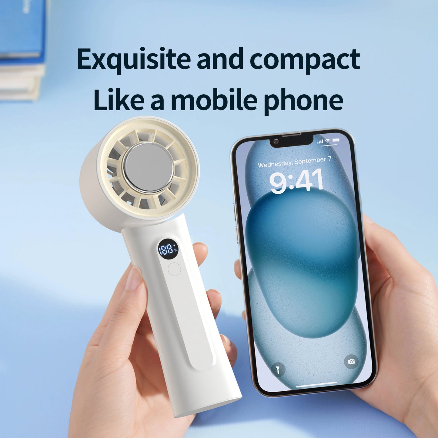 Portable Semiconductor Cooling Fan – 100-Speed Handheld USB Rechargeable Fan with Digital Display