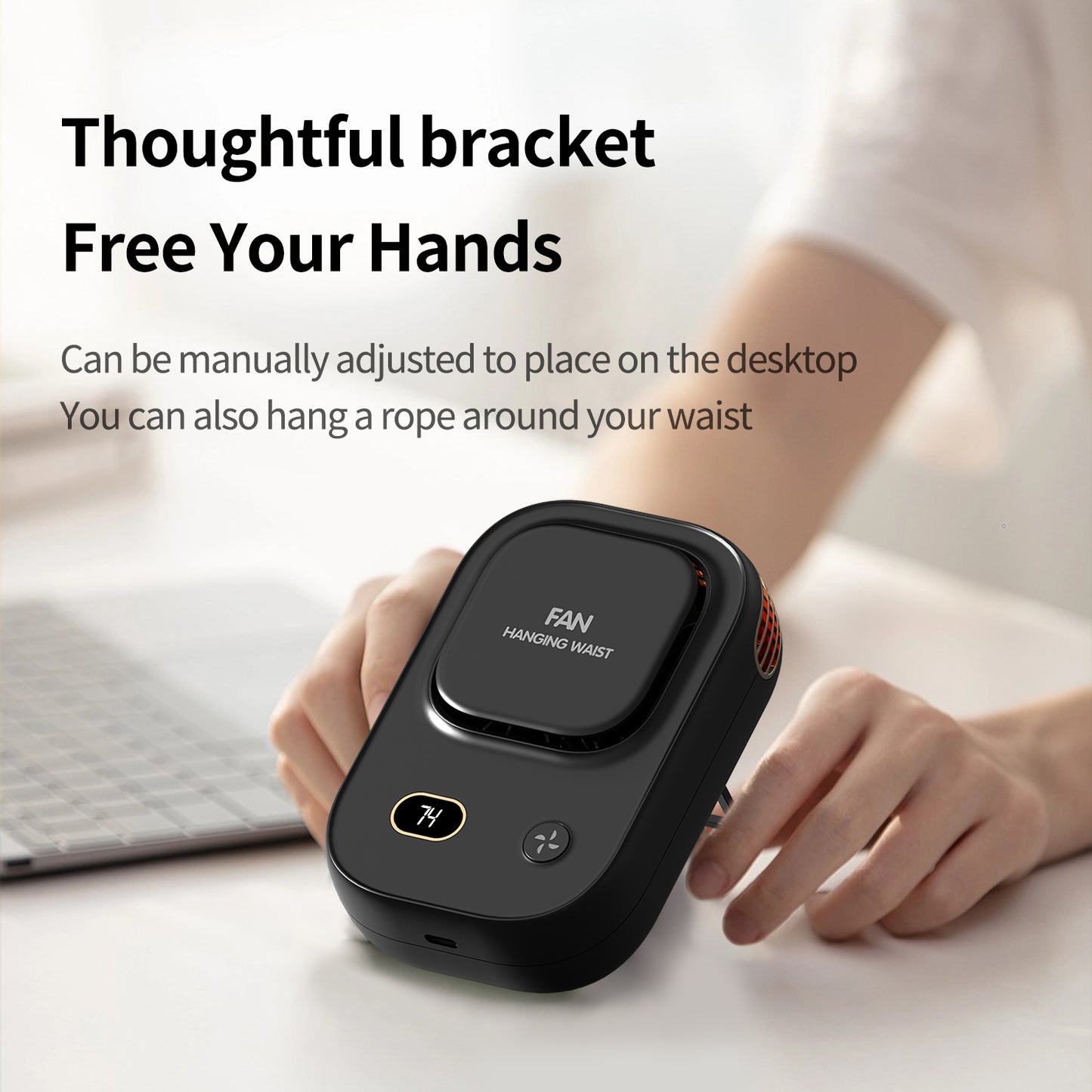 Cross-border Digital Display Waist-mounted Mini Fan Silent USB Charging Outdoor Portable Clip-on Waist Bladeless Neck-hanging Fan