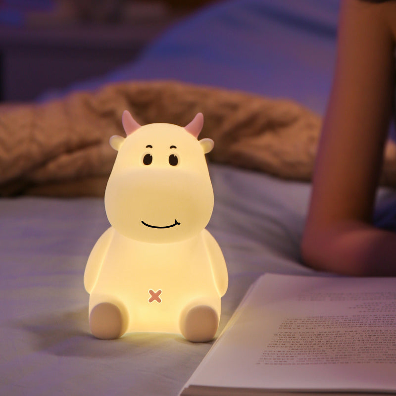 Cute Cow Night Light for Kids, Soft Silicone Nursery Lamp, 7 Color Changing Nightlight with Touch, Baby LED Lamp Toys Gifts for Girls/Boys