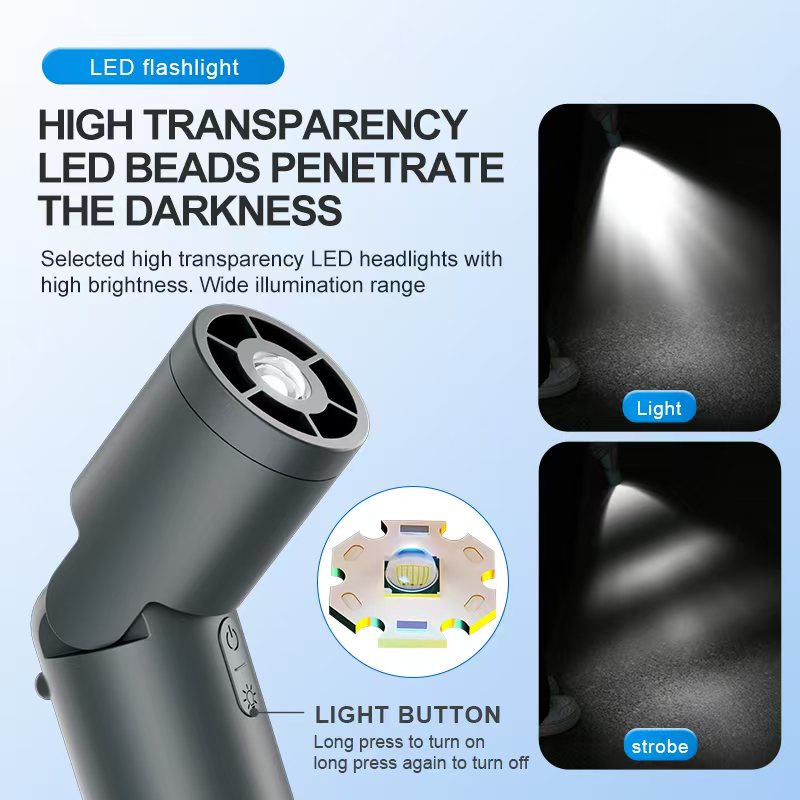 Multifunctional Flashlight Fan – Portable USB Rechargeable Handheld Fan with 3-Speed, 4000mAh Battery for Outdoor Sports & Hiking