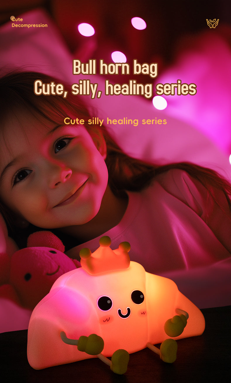 Cute Bull horn bag Night Light with White Noise LED Squishy Night Light Soft Silicone Nursery Nightlight Rechargeable LED Touch Light  for Kids Room