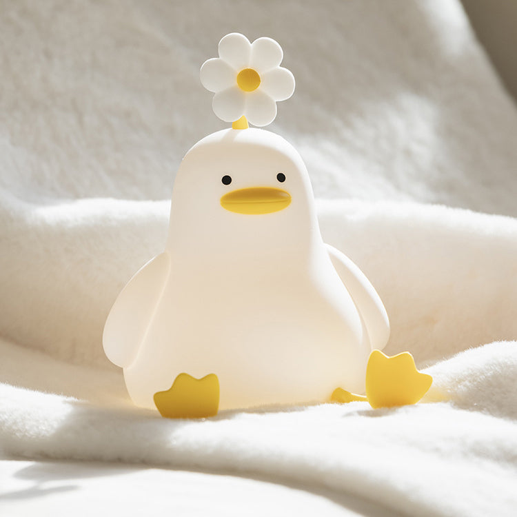 Lindas luces nocturnas de dibujos animados diseño de animales lámpara LED suave de silicona suave para decoración de habitación de niños pequeños (pato de flores)