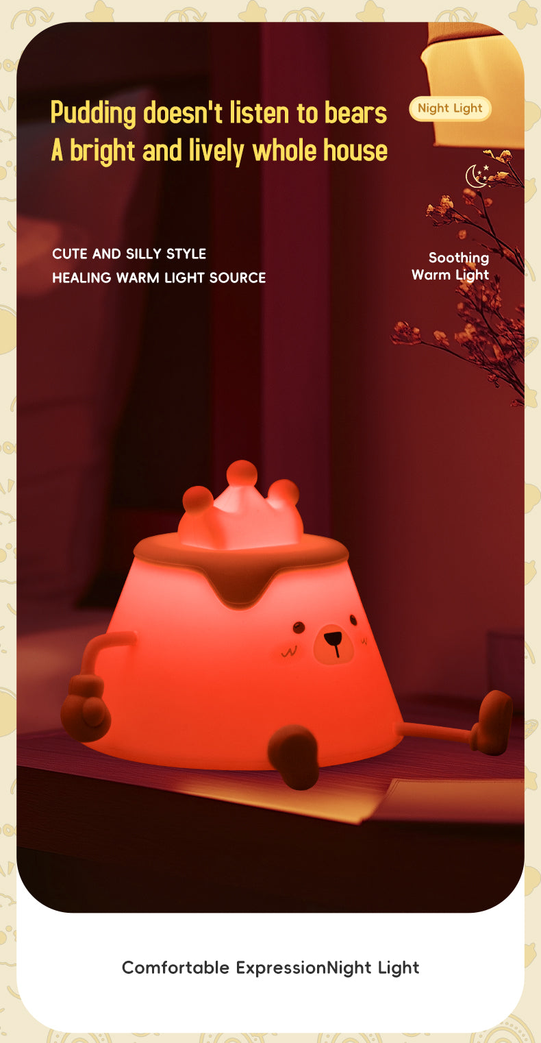 One Fire Pudding Bear Night Light for Kids Color Changing Pudding Bear Toys for Kids Night Light Portable Recharge Nightlight for Kids Room Silicone Baby Night Light for Kids Toys Pudding Bear Toys for Boys