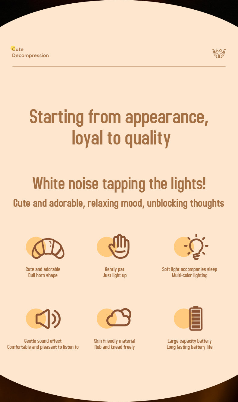 Cute Bull horn bag Night Light with White Noise LED Squishy Night Light Soft Silicone Nursery Nightlight Rechargeable LED Touch Light  for Kids Room
