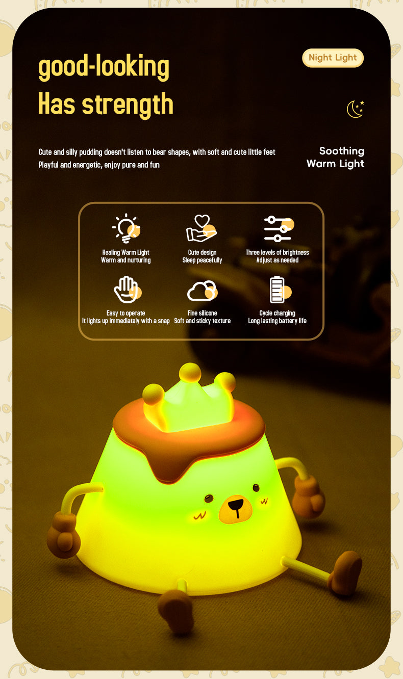 One Fire Pudding Bear Night Light for Kids Color Changing Pudding Bear Toys for Kids Night Light Portable Recharge Nightlight for Kids Room Silicone Baby Night Light for Kids Toys Pudding Bear Toys for Boys