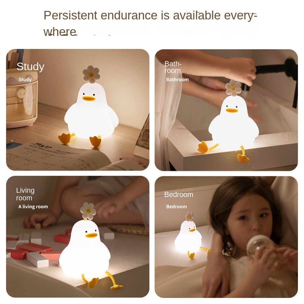 Lindas luces nocturnas de dibujos animados diseño de animales lámpara LED suave de silicona suave para decoración de habitación de niños pequeños (pato de flores)