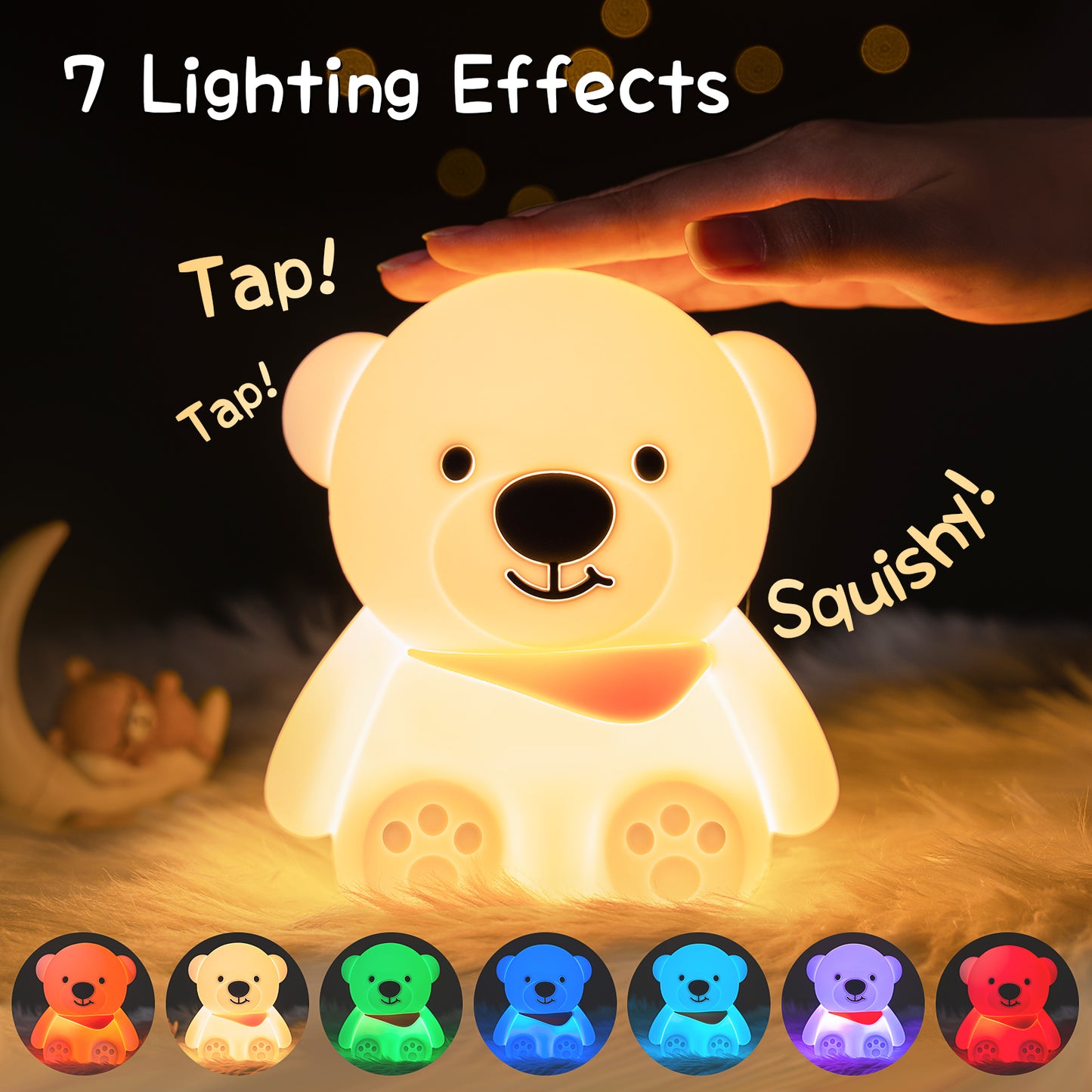 Luz nocturna de oso para niños luz nocturna de bebé de 16 colores cambiantes bonita lámpara de luz nocturna de silicona luz nocturna LED recargable para niños linda lámpara de regalo de