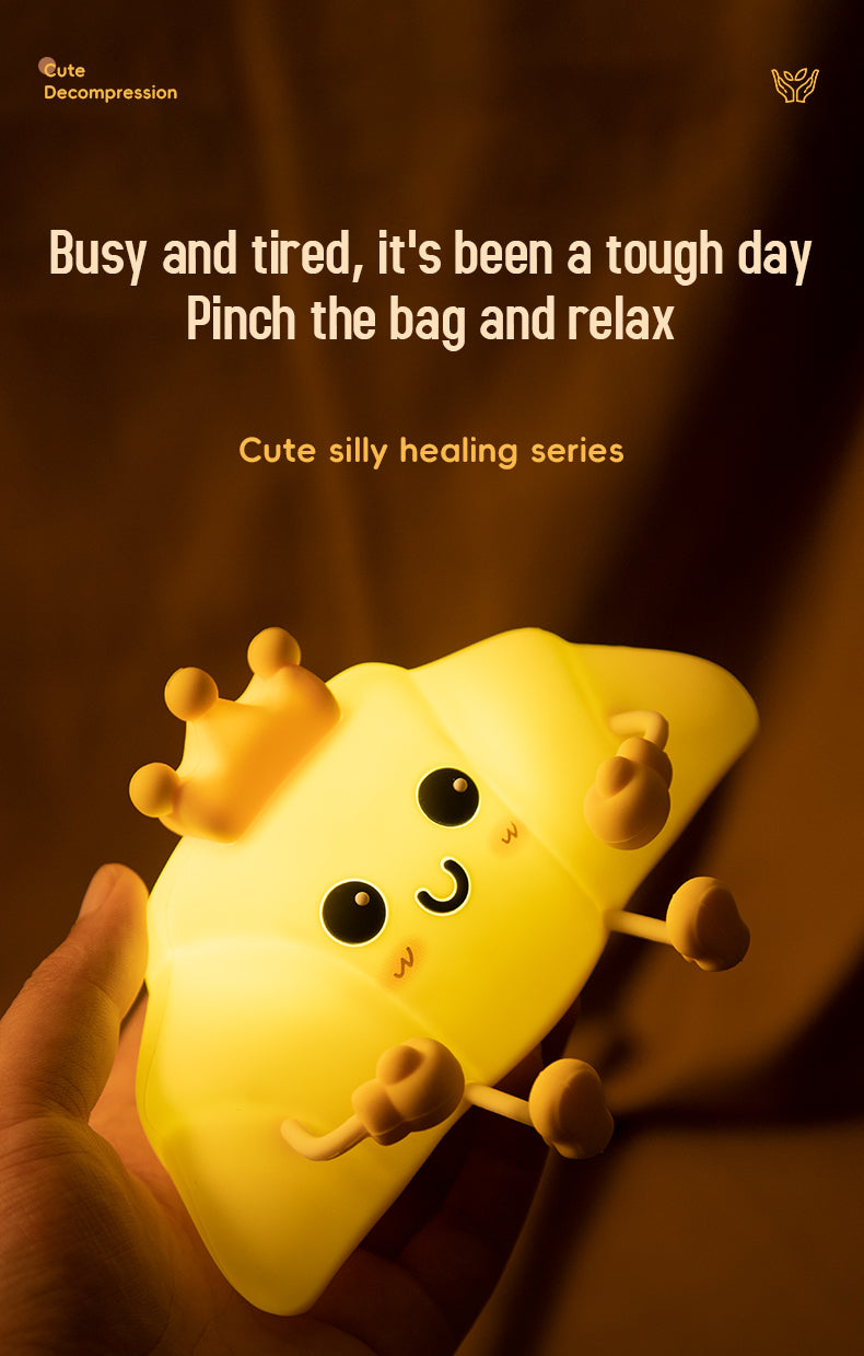 Cute Bull horn bag Night Light with White Noise LED Squishy Night Light Soft Silicone Nursery Nightlight Rechargeable LED Touch Light  for Kids Room