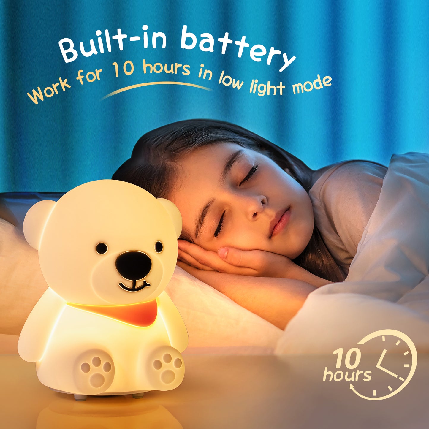 Luz nocturna de oso para niños luz nocturna de bebé de 16 colores cambiantes bonita lámpara de luz nocturna de silicona luz nocturna LED recargable para niños linda lámpara de regalo de