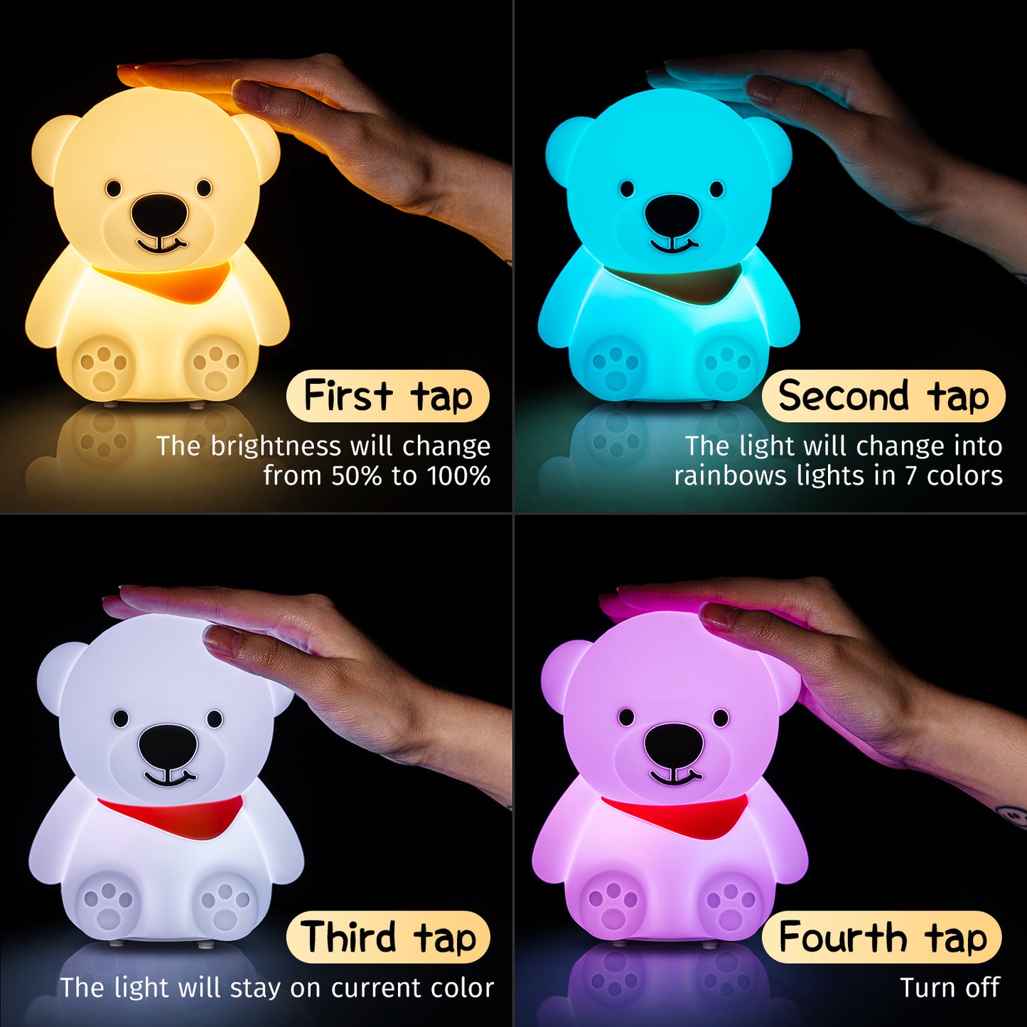 Luz nocturna de oso para niños luz nocturna de bebé de 16 colores cambiantes bonita lámpara de luz nocturna de silicona luz nocturna LED recargable para niños linda lámpara de regalo de