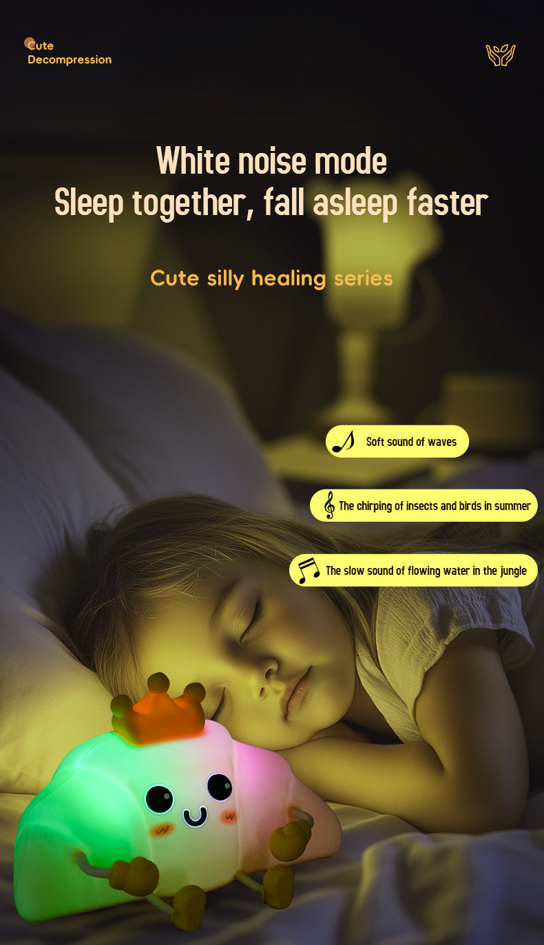 Cute Bull horn bag Night Light with White Noise LED Squishy Night Light Soft Silicone Nursery Nightlight Rechargeable LED Touch Light  for Kids Room